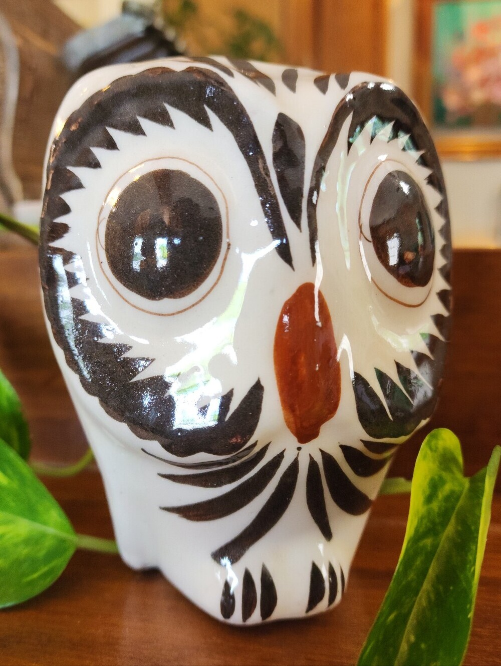 TONALA OWL Handpainted Mexican Pottery Floral Sunflower Signed Mexico 5"